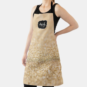 Tablier Or champagne faux paillettes scintille Monogramme