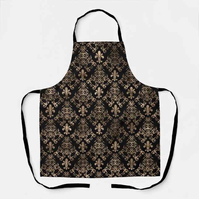Tablier Or motif de fleur de lis sur noir (Recto)