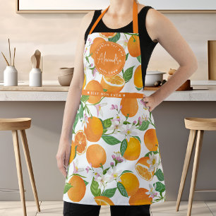 Tablier Orange Citrus Motif Aquarelle Meilleur nom maman
