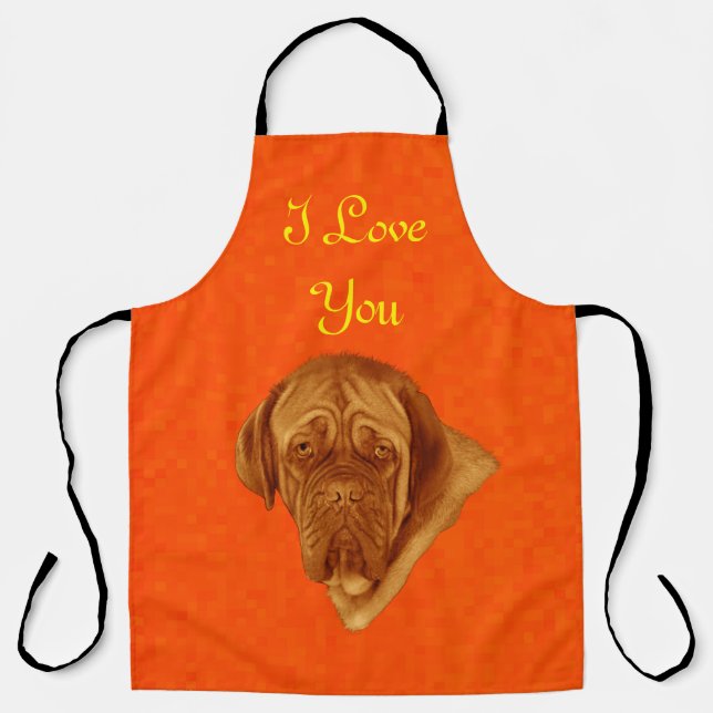 Tablier Orange Dogue Bordeaux Chien Design, (Recto)