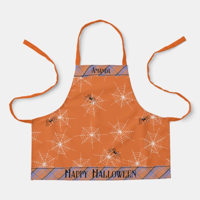 Tablier Orange Éffrayant Araignées Halloween Enfants (Recto)