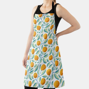 Tablier Orange Méditerranéen et Botanique Citron en Teal