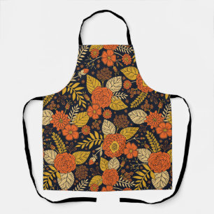 Tablier Orange rétro, Jaune & Marine Floral 