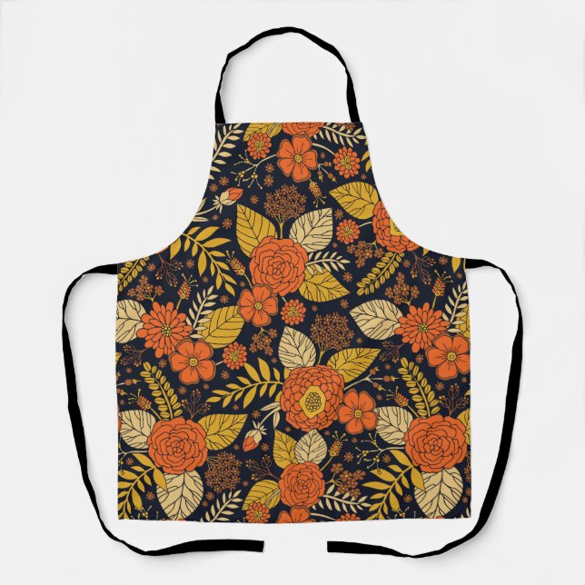Tablier Orange rétro, Jaune & Marine Floral  (Recto)