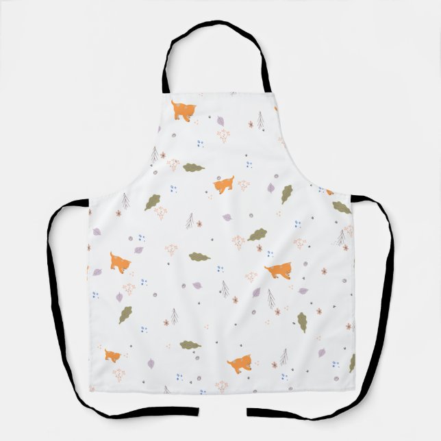 Tablier Orange Tabby et Motif Feuille (Recto)