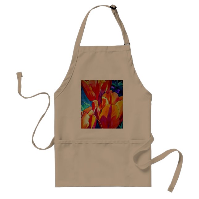 Tablier Orange Tulips aquarelle art peinture de fleurs (Devant)