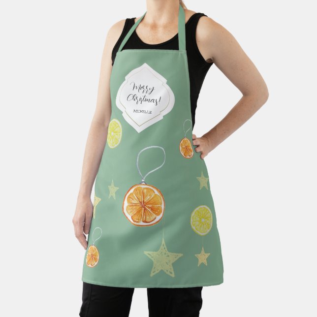 Tablier Oranges Motifs élégantes et étoiles sur le vert (Insitu)