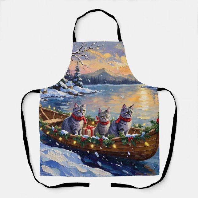 Tablier Oriental Blue Cat Christmas Boat Holiday (Recto)