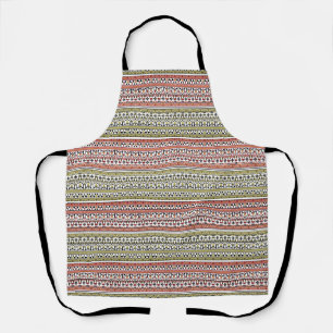 Tablier Ornement ethnique géométrique olive et marron