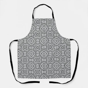 Tablier ornement ethnique motif géométrique noir et blanc