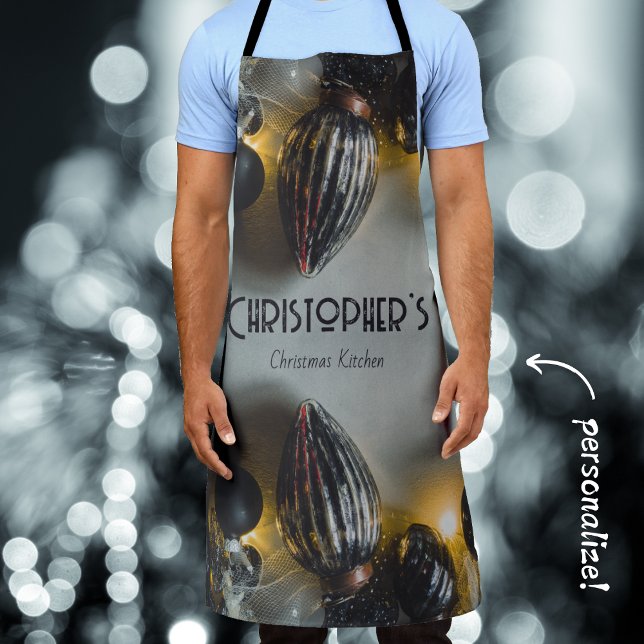 Tablier Ornements de Noël noir gris rétro (Créateur téléchargé)