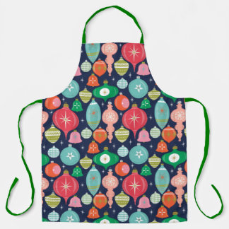 Tablier Ornements rétro de Noël bleu