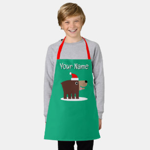 Tablier Ours brun dessin animé avec chapeau de santa Noël 