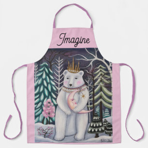 Tablier Ours Polaire et Lune Art Fantaisiste d'Hiver