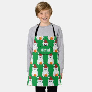 Tablier Ours polaire Noël Père Noël vert mignon Votre nom