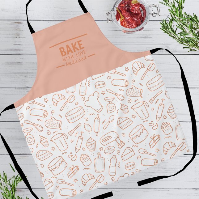 Tablier Outil de cuisson blanc Peach moderne Motif (Créateur téléchargé)