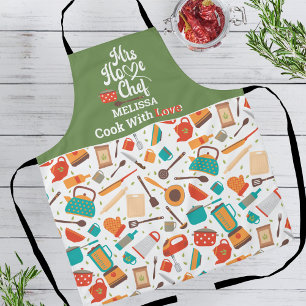 Tablier Outils de cuisine verts mignons modernes Ustensile