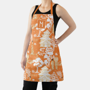 Tablier Pagode de la Chinoiserie orange Monogramme