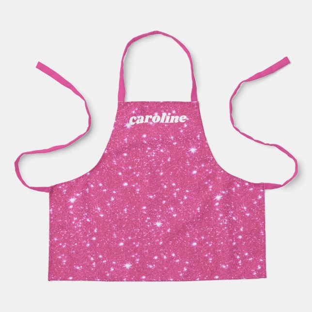 Tablier Pailleté Rose Chaud Rétro Nom Personnalisé Brillan (Recto)