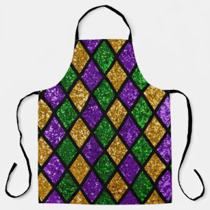 Tablier Paillette brillante verte, violette et dorée