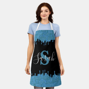 Tablier Paillettres de monogramme bleu sarcelle et noir en