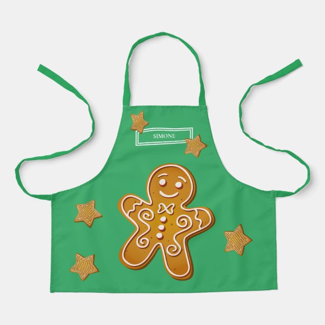 Tablier Pain d'épices de Noël Cookies Monogramme Vert (Recto)