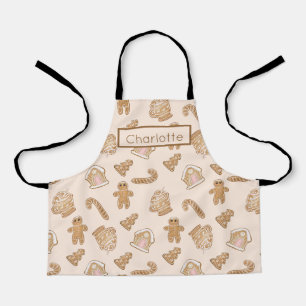 Tablier Pain d'épices rose doux motif de Noël Enfants Avr.