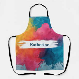 Tablier Paint à l'aquarelle vive avec nom personnalisé