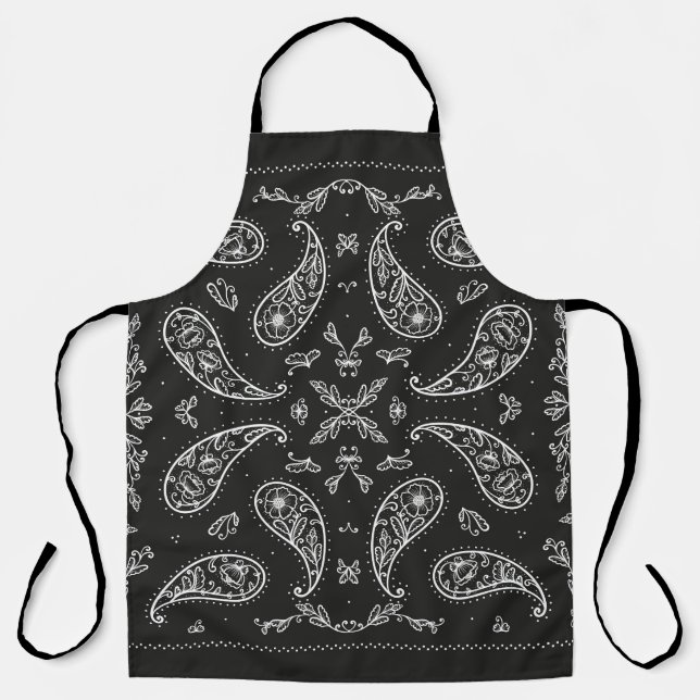 Tablier Paisley bandana : imprimé noir et blanc (Recto)