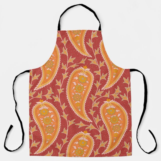 Tablier Paisley motif. Concombre turc. Maroon-orange c (Recto)