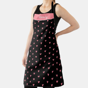Tablier Pale Valentines Coeur Polka Motif sur Noir