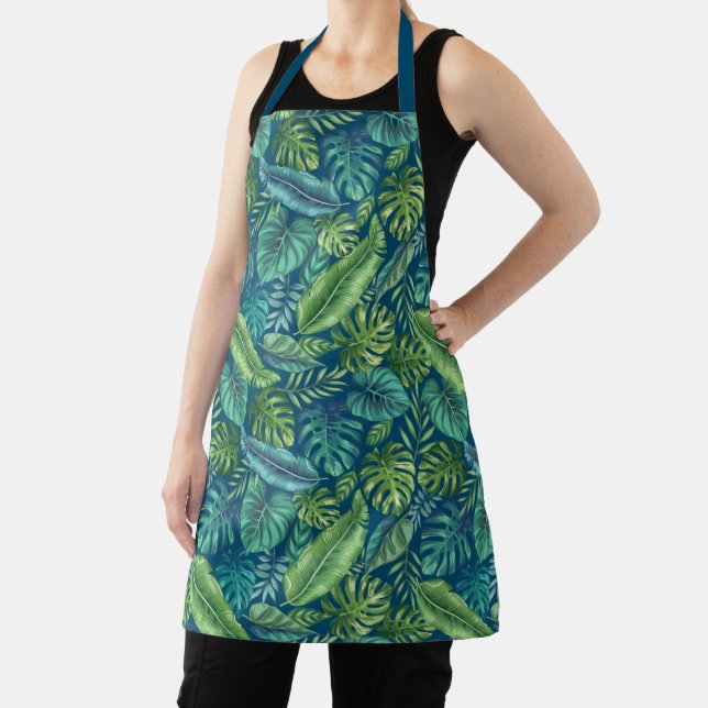 Tablier Palm vert et Turquoise Tropical Banana Monstera Fe (Insitu)