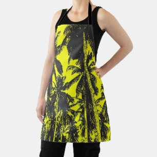 Tablier Palmiers en noir et jaune