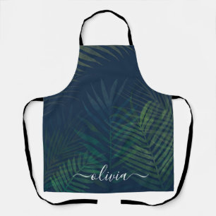 Tablier Palmiers vert foncé motif feuille