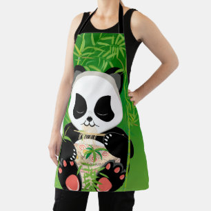 Tablier Panda de caricature ours mangeant ramen