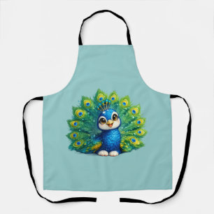 Tablier Paon mignon avec grand yeux dessin d'oiseau Kawaii