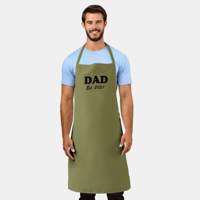 Tablier Papa kaki personnalisé date établie solide grill b (Porté)