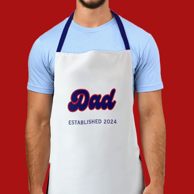 Tablier Papa rétro rouge et bleu, année personnalisée (Créateur téléchargé)