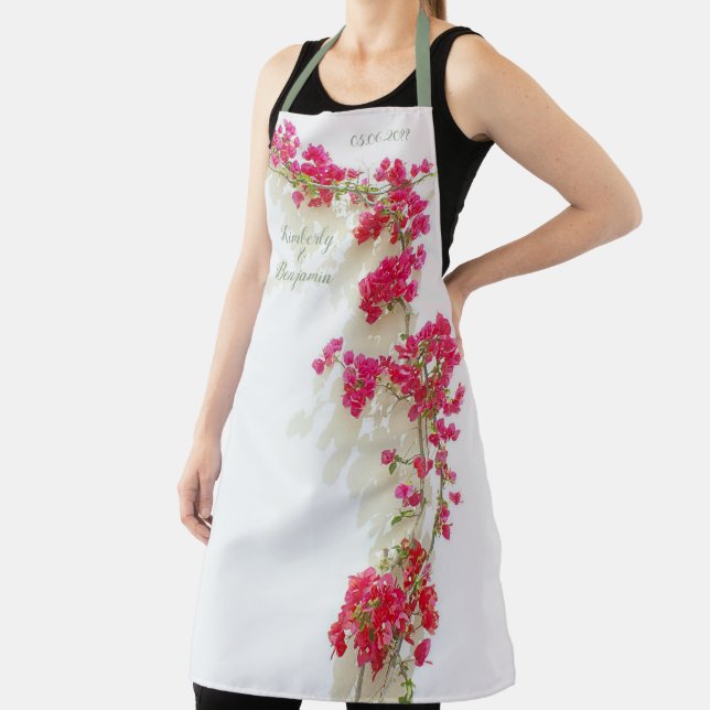 Tablier Papier rose blanc Mariage floral sur mesure (Insitu)