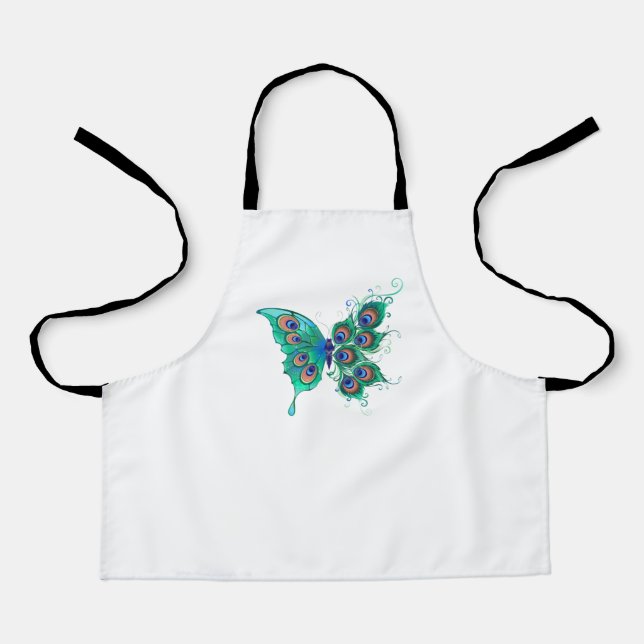 Tablier Papillon aux plumes de paon vert (Recto)