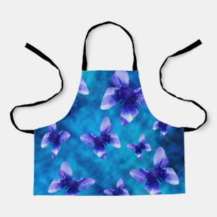 Tablier Papillon bleu Fleurs, Filles Pleine Impression Tab