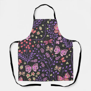 Tablier Papillon coloré et Fleurs Rose mignon