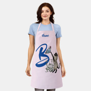 Tablier Papillon de chat siamois monogramme initial B nom