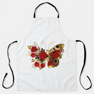Tablier Papillon de fleurs rouges aux roses rouges