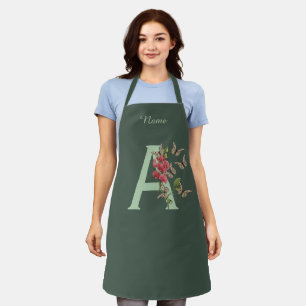 Tablier Papillon Fleur Monogramme Initiale A Personnalisé
