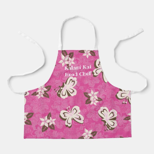 Tablier Papillon Honolua et Hibiscus hawaïen rose (Recto)
