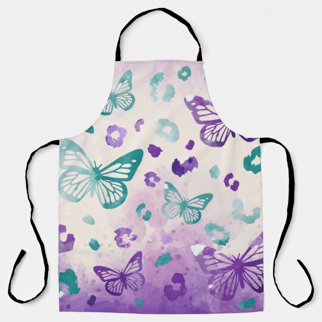 Tablier Papillon léopard gris pourpre (Recto)