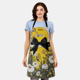 Tablier Papillon Marguerite Jaune Prairie Nœud Noir