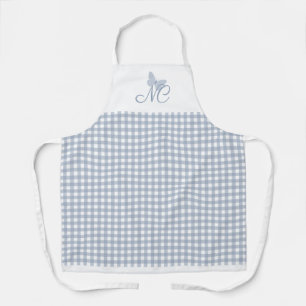 Tablier Papillon Monogramme Dusty Blue En vichy Chèques