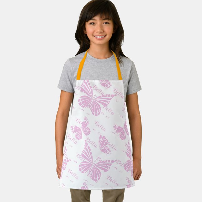 Tablier papillon rose Nom des enfants filles mignonnes (Insitu)